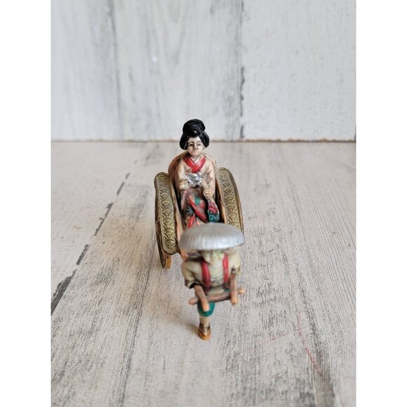 Vintage Japanese rickshaw celluloid pull cart unique home decor figure - Picture 3 of 8